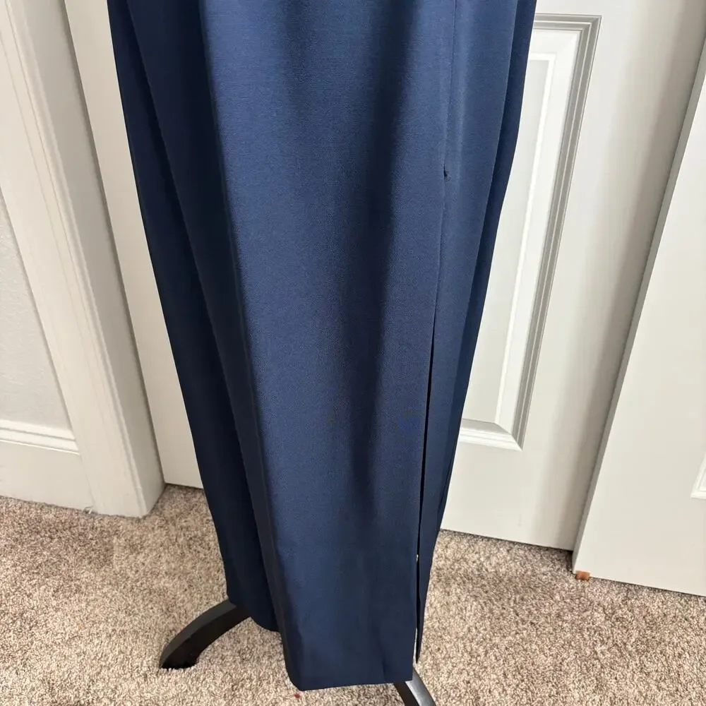 Dave & Johnny Vintage 90s Prom Dress Navy Blue Sequin‎ Halter Open Back Maxi 4